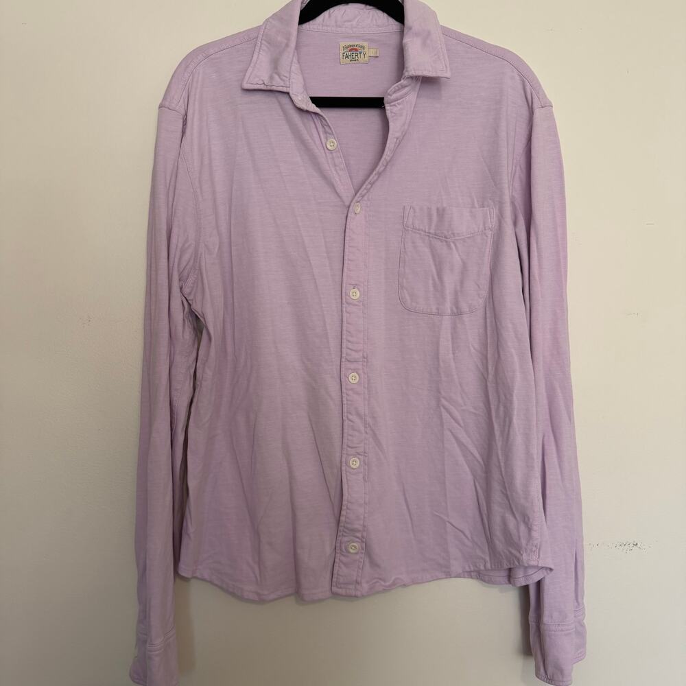Faherty Women's Purple Button Down Shirt Shacket 100% Organic Cotton Size Large